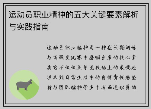 运动员职业精神的五大关键要素解析与实践指南