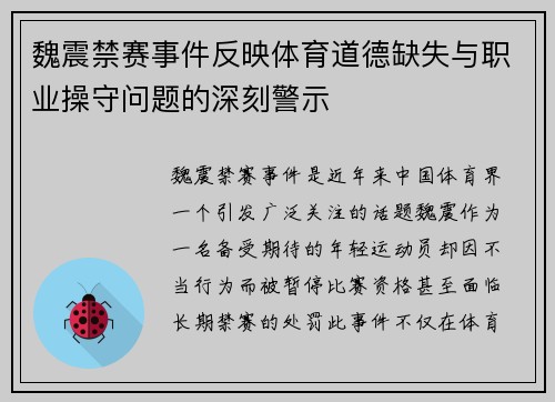 魏震禁赛事件反映体育道德缺失与职业操守问题的深刻警示